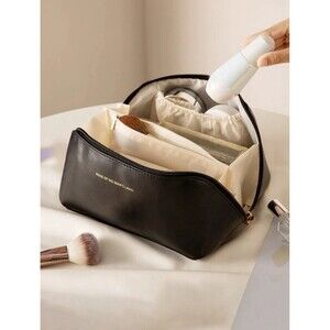 Makeup Bag,1Pc Black Rectangular Cosmetic Bag Pu Makeup Bag Minimalist Square Po